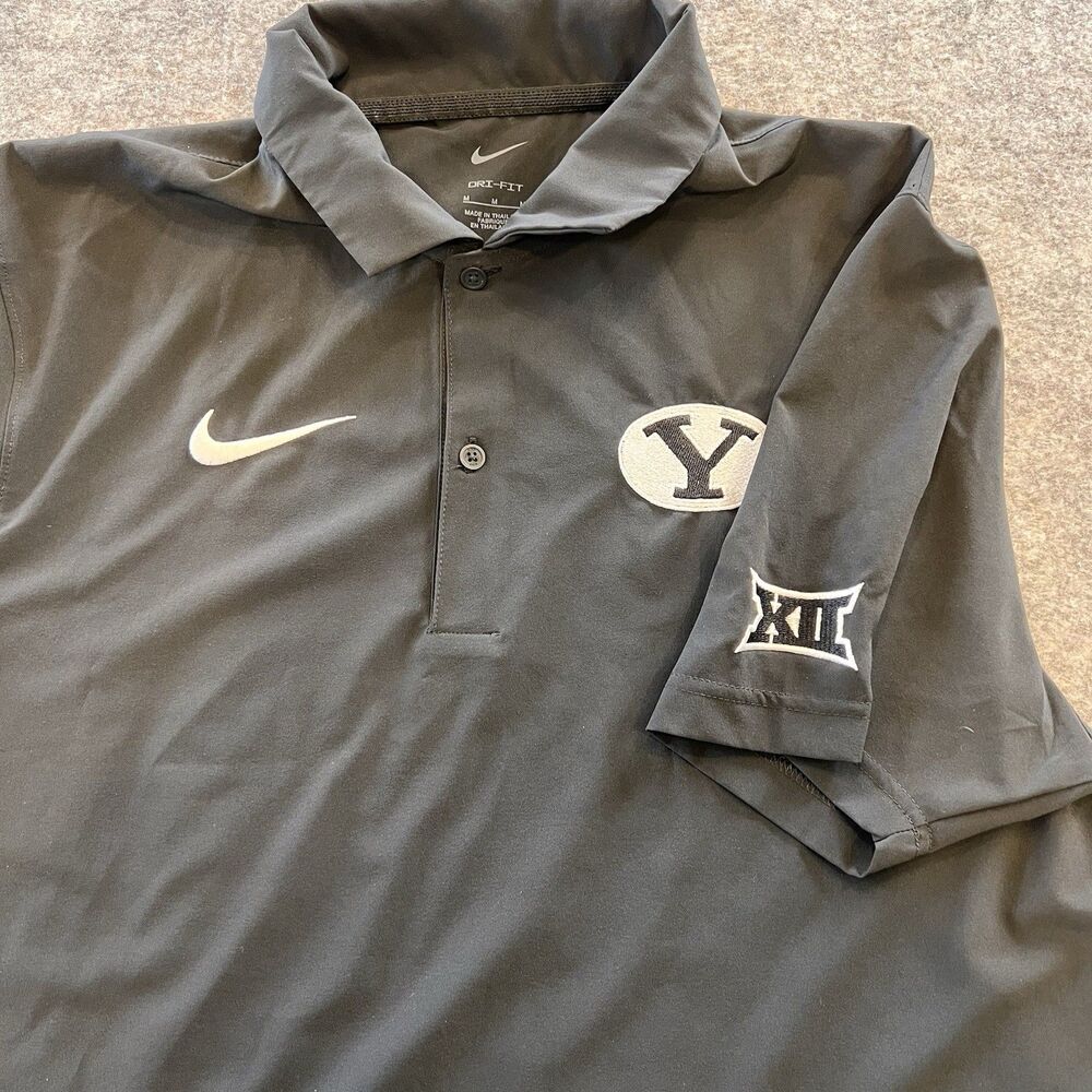 Nike Dri Fit Men’s BYU Golf Polo XII Logo On Left Sleeve Black Size M - Picture 6 of 8